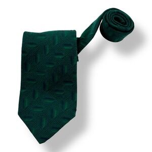 Ice Vintage Pure Wool Tie Green w/ Blue Geometric Design 3" x 54" Made in Italy